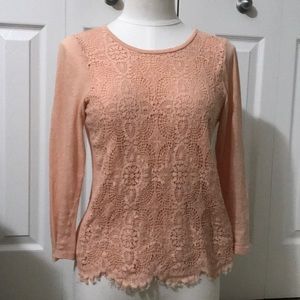 Coral j crew m lace front long sleeve blouse